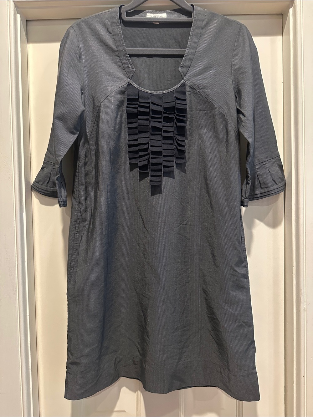 GENERRA Gray Ruffle-Front Long Sleeve Dress